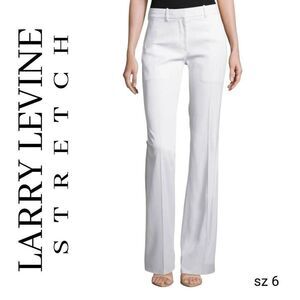Larry Levine Stretch White Cotton Blend Casual Pants